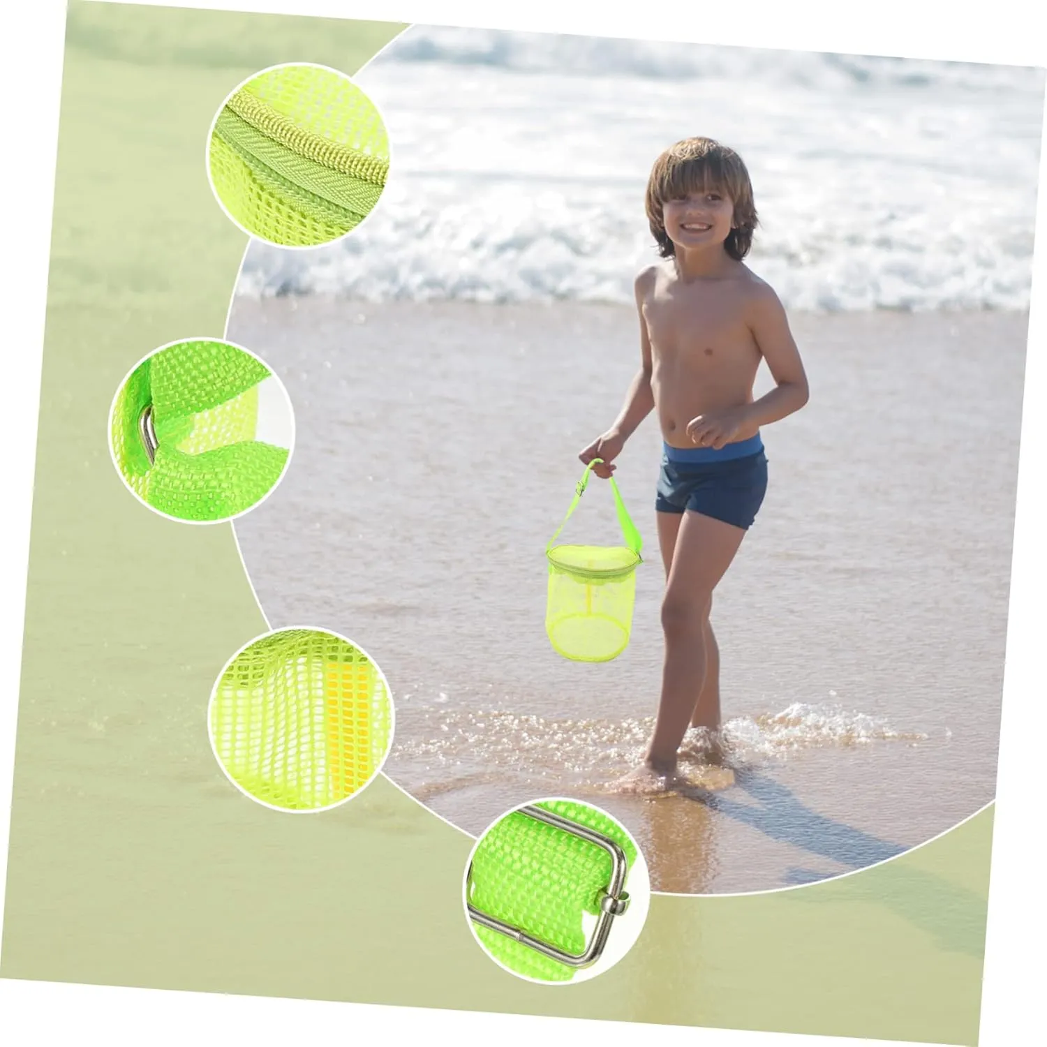 Essentials - High Capacity PVC Child Essentials Backpack 3-Pack Beach Storage Bags - Toddler Beach Toys jaw gorgeous Cage Mesh Shell Bags for Picking Up Shells, Snacks, 