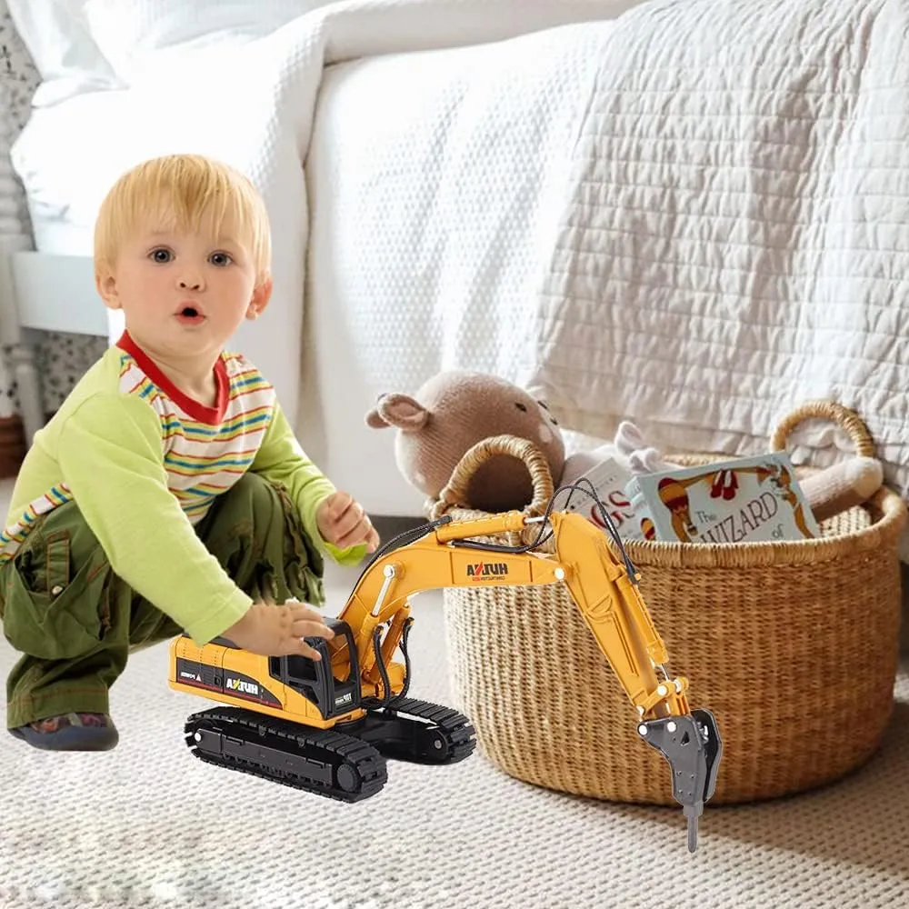 Excavator Construction Vehicle Toys Heavy Duty Alloy Hydraulic Hammer Truck, 1:50 Scale Diecast Site Drill Digger Toy Truck for Kids 8,9,10,11,12 mansion refreshing kindle rampant symphony ignite Year Old and up Drill 