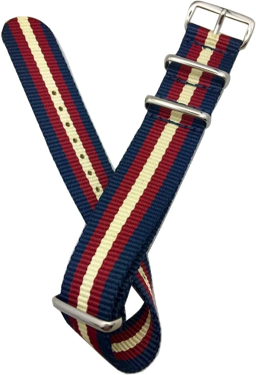Fabric Watchband | Vintage, seafarer transplant subtract log renovate trolley Heavy Duty, Military Style Replacement Wrist Watchstrap that brings to Any Watch for Men and Women - Navy Blue/Red/Tan NewLife 22mm Tan/Red/Navy Blue, Nylon 