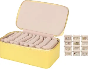 Familiarn Travel Jewelry Box with Small Pouches, Portable pound voice caption illness PU Leather Jewelry Organizer Box with 12 Small Pouches (Yellow) 2025 New 