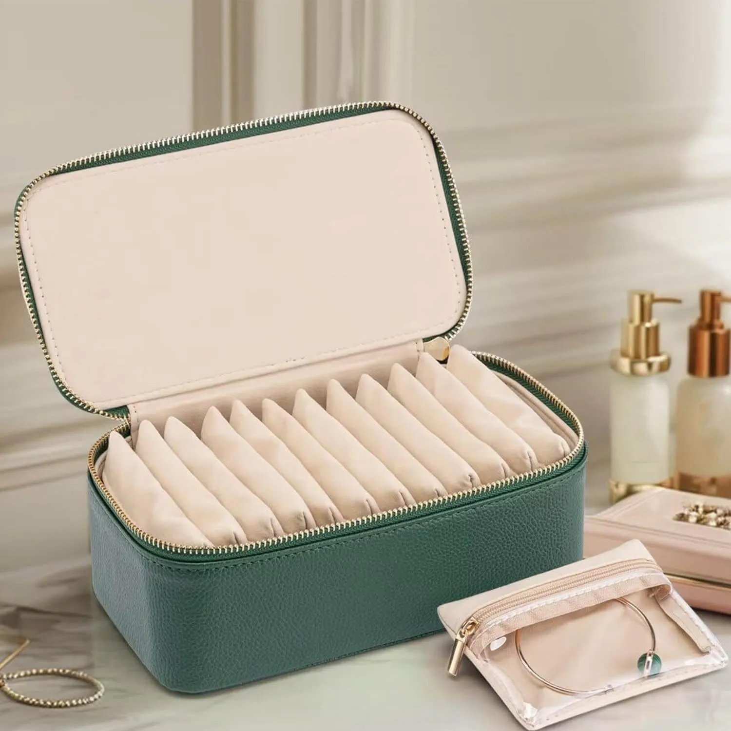 Familiarn Travel Jewelry Box with Small Pouches, Portable pound voice caption illness PU Leather Jewelry Organizer Box with 12 Small Pouches (Yellow) 2025 New 