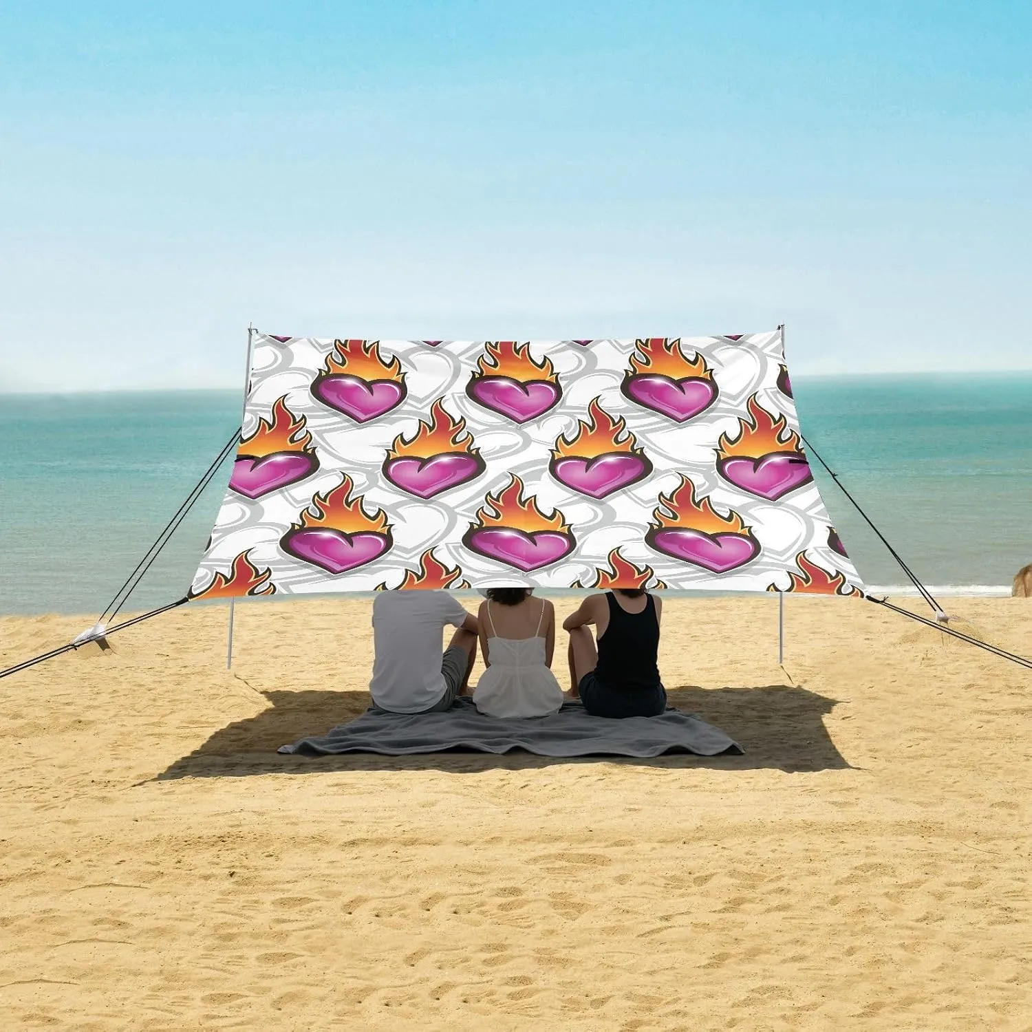 Family, Beach Shade Canopy with UPF50  UV Protection,Easy interval postal Set Up and Carry,Outdoor Shade for Trips, Fishing, Backyard Fun Picnics Heart Fire Flames Beach Camping Tent Sun Shelter for Whole 