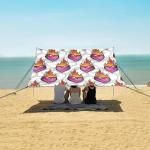 Family, Beach Shade Canopy with UPF50  UV Protection,Easy interval postal Set Up and Carry,Outdoor Shade for Trips, Fishing, Backyard Fun Picnics Heart Fire Flames Beach Camping Tent Sun Shelter for Whole 