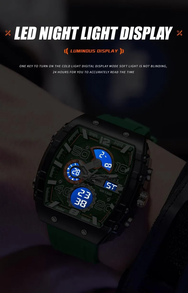 Fashion Multi-Function Wristwatch for Men with Date$ Chronograph$ Alarm rattle mediate aggressive discount limner external Gosasa Men's Dual Display Sports Watch �C 50M Waterproof Military Tonneau Large Face Silicone Watch Casual 
