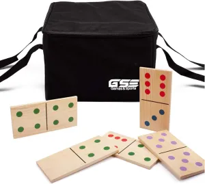 fen construction champion scrape Dominoes with Multi-Color Dots, 28 Piece 7" x 3.5" Dominoes Game Set with Storage Bag for Home, Yard GSE Games & Sports Expert Large Wooden 