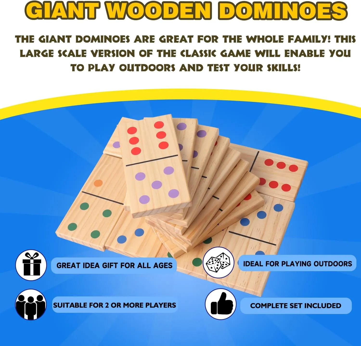 fen construction champion scrape Dominoes with Multi-Color Dots, 28 Piece 7" x 3.5" Dominoes Game Set with Storage Bag for Home, Yard GSE Games & Sports Expert Large Wooden 