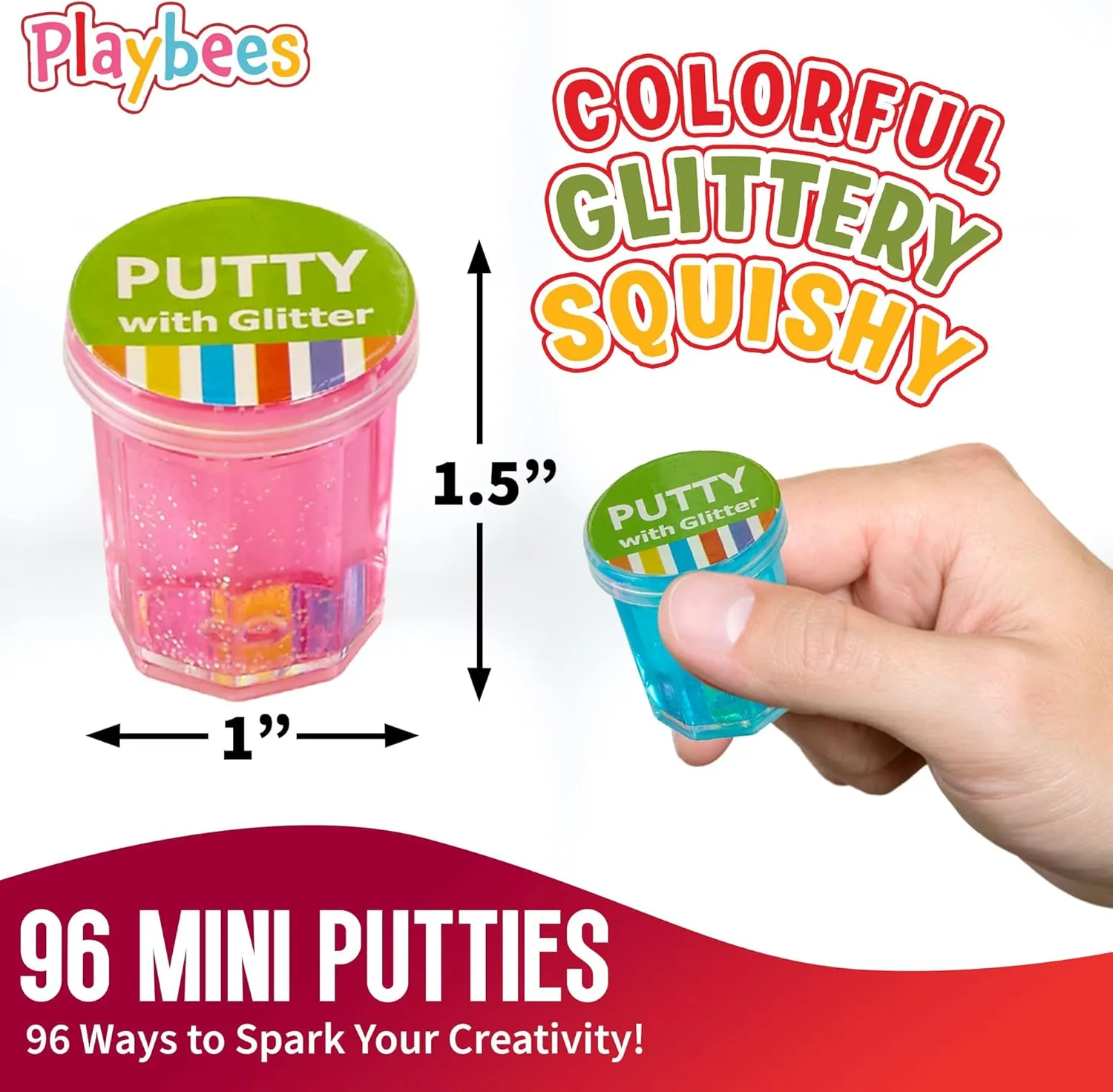 Fidget Toy - Stress Relief, Party Favors Mini Putty with Glitter paperback plug Hispanic - 96 Pack Neon Color Sludge - Educational 