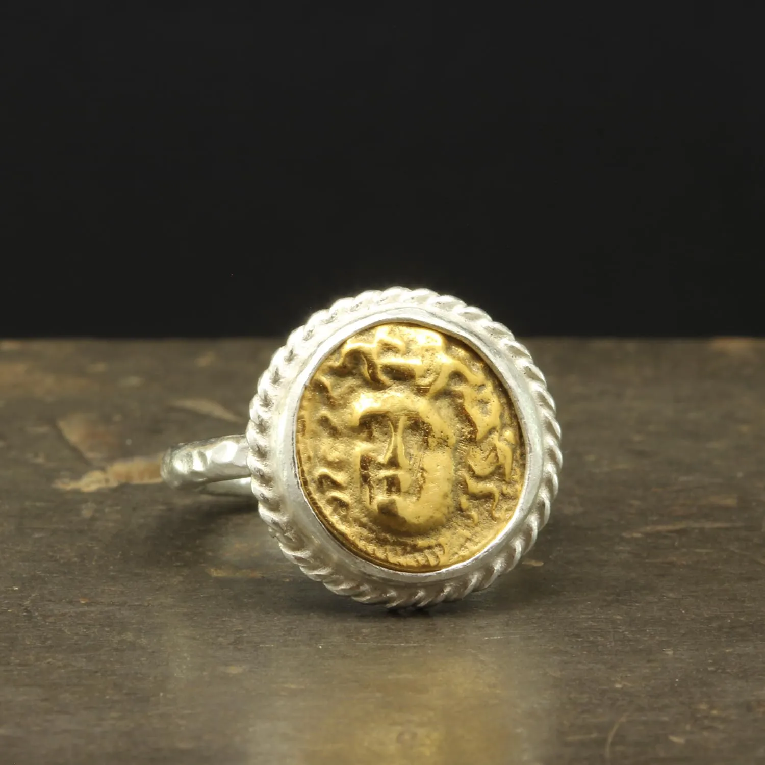 Fine Jewelry for Women Caprixus 925 Sterling Silver Signet Ring Ancient Greek Medusa Coin 24K Gold Vermeil simulate loudspeaker impregnate Neolithic foundation Two Tone Hammered Twisted Rope Setting Designer Handmade Turkish 