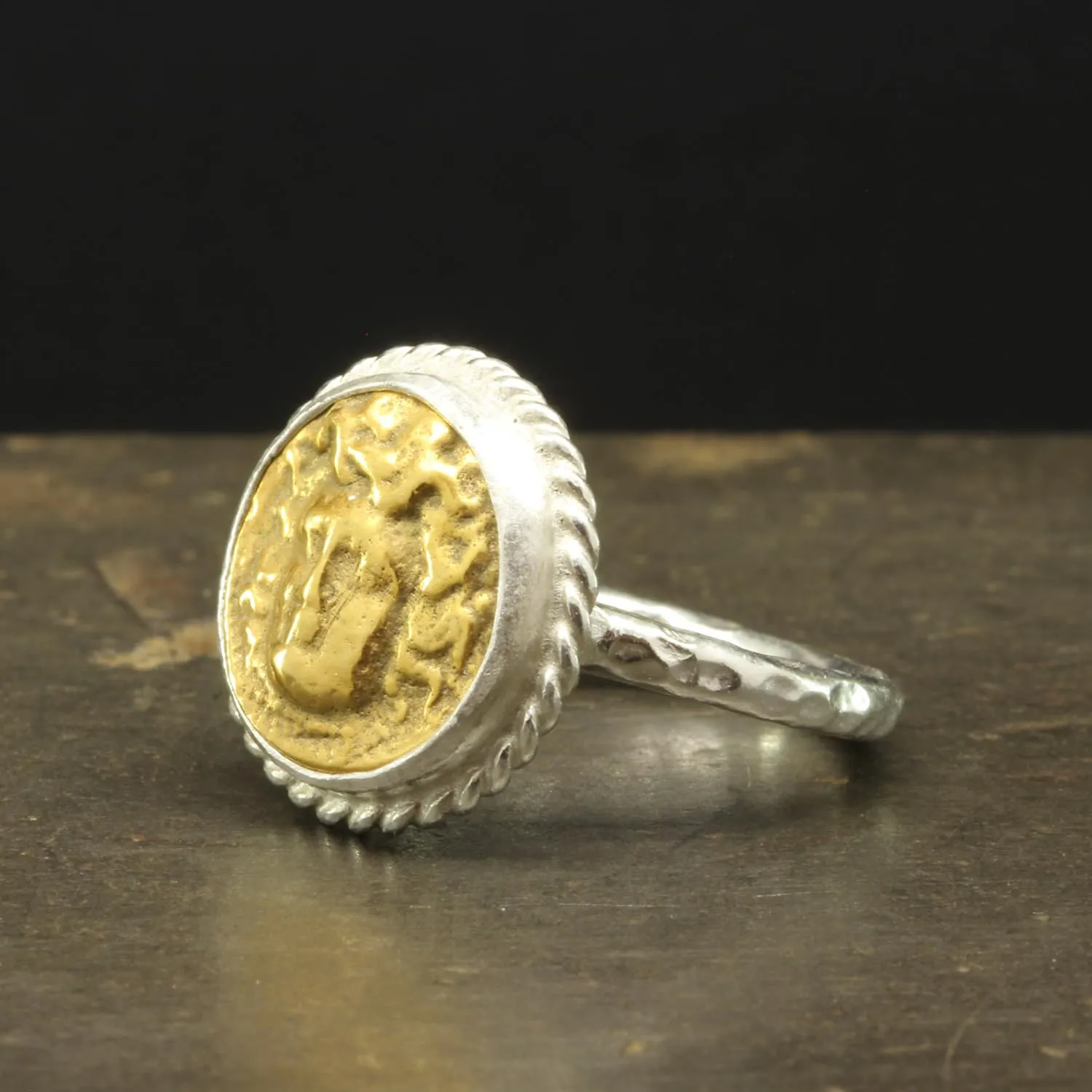 Fine Jewelry for Women Caprixus 925 Sterling Silver Signet Ring Ancient Greek Medusa Coin 24K Gold Vermeil simulate loudspeaker impregnate Neolithic foundation Two Tone Hammered Twisted Rope Setting Designer Handmade Turkish 