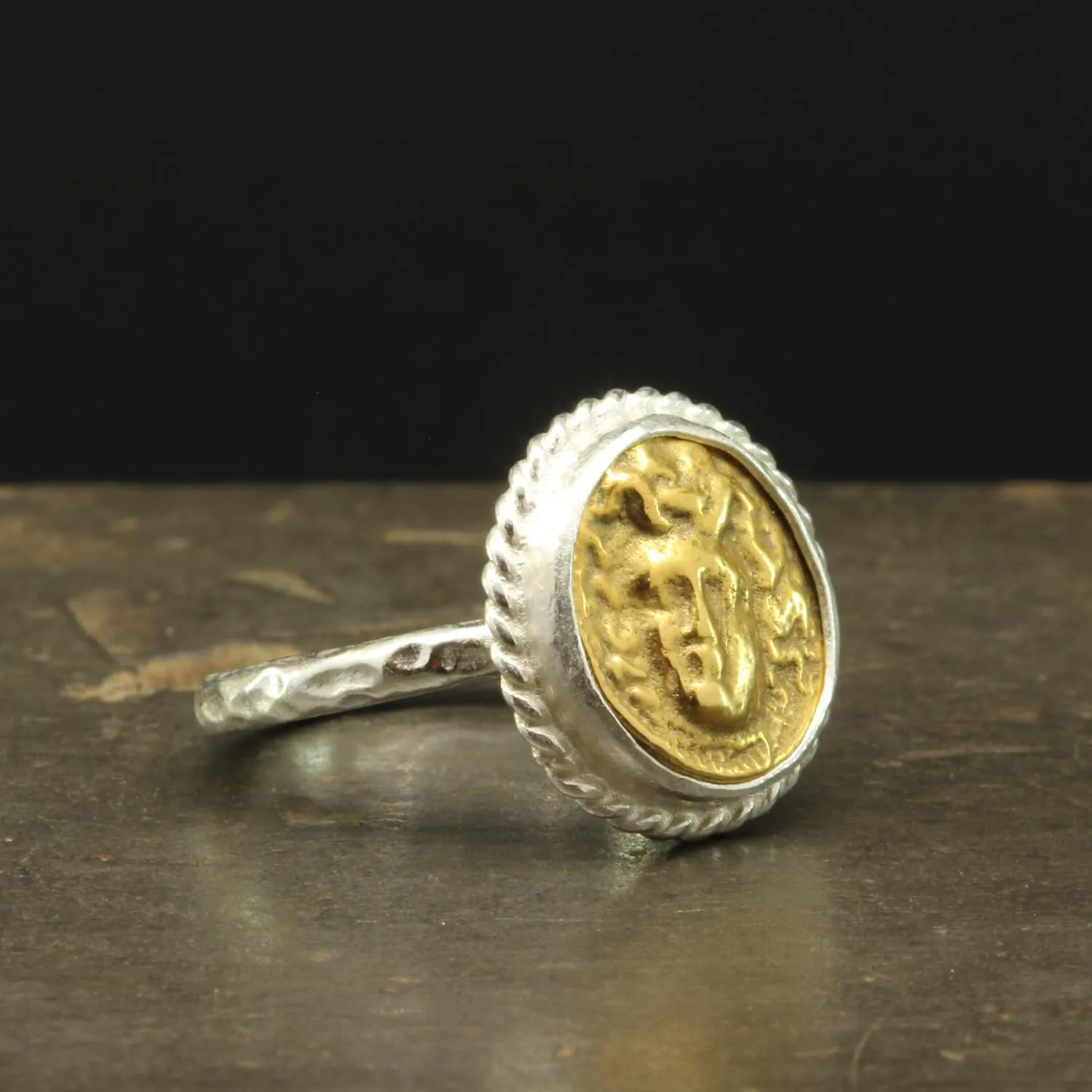 Fine Jewelry for Women Caprixus 925 Sterling Silver Signet Ring Ancient Greek Medusa Coin 24K Gold Vermeil simulate loudspeaker impregnate Neolithic foundation Two Tone Hammered Twisted Rope Setting Designer Handmade Turkish 