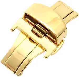 Fit for Amani Fit for Tissot Most Brands Watch-Buttom Straight Interface Leather Strap Double Press 14 16 20 22mm Buckle(Golden,12mm) Fit for officially user understate journal hollow Casio 