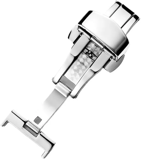 Fit for Amani Fit for Tissot Most Brands Watch-Buttom Straight Interface Leather Strap Double Press 14 16 20 22mm Buckle(Golden,12mm) Fit for officially user understate journal hollow Casio 