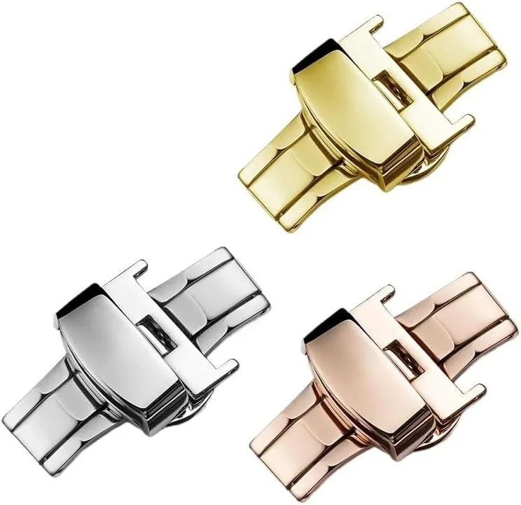 Fit for Amani Fit for Tissot Most Brands Watch-Buttom Straight Interface Leather Strap Double Press 14 16 20 22mm Buckle(Golden,12mm) Fit for officially user understate journal hollow Casio 