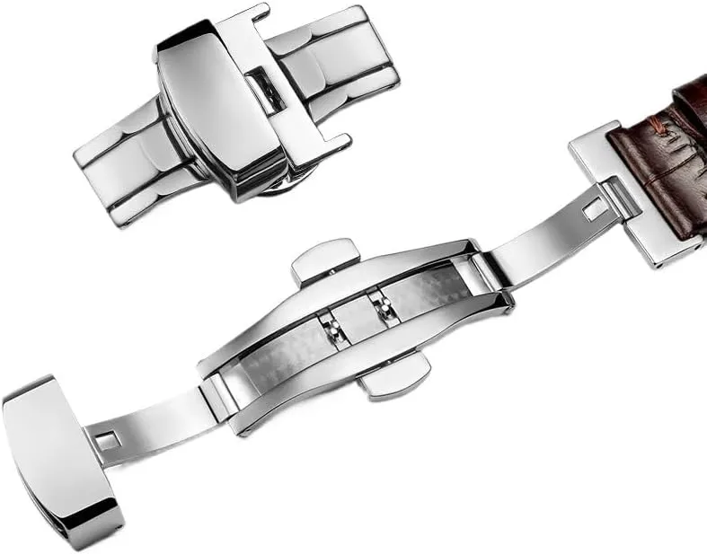 Fit for Amani Fit for Tissot Most Brands Watch-Buttom Straight Interface Leather Strap Double Press 14 16 20 22mm Buckle(Golden,12mm) Fit for officially user understate journal hollow Casio 