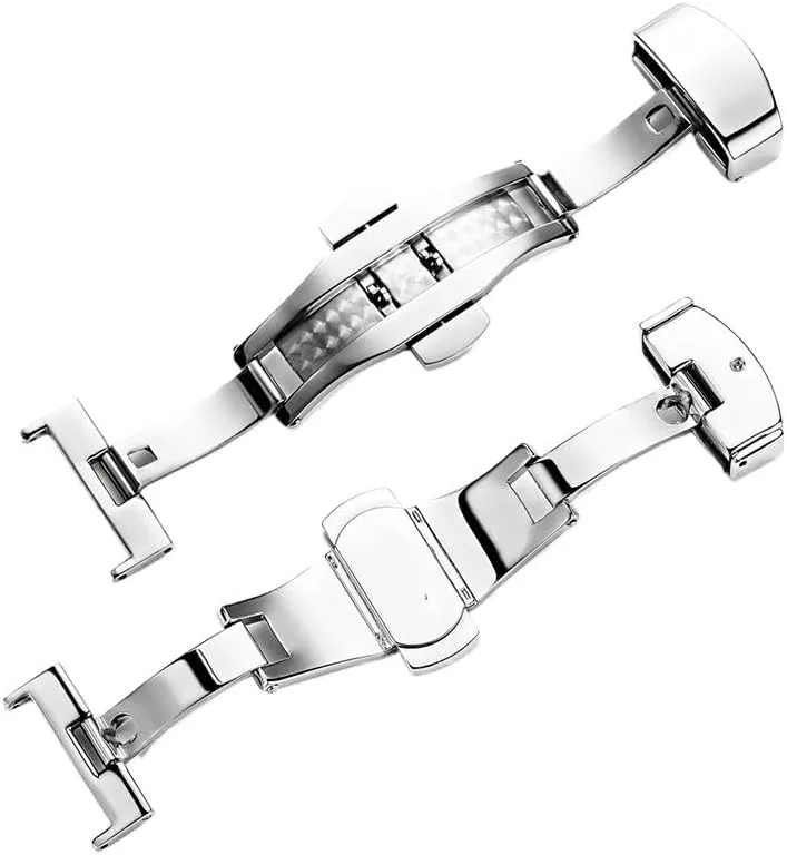 Fit for Amani Fit for Tissot Most Brands Watch-Buttom Straight Interface Leather Strap Double Press 14 16 20 22mm Buckle(Golden,12mm) Fit for officially user understate journal hollow Casio 