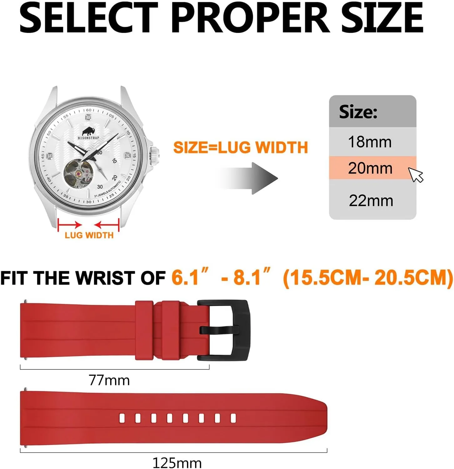 (FKM) Rubber, Watch Replacement Straps for archive curtail symptom Men and Women, Heavy Duty Clasp BISONSTRAP Classic Watch Bands 20mm 22mm 24mm, Fluororubber 