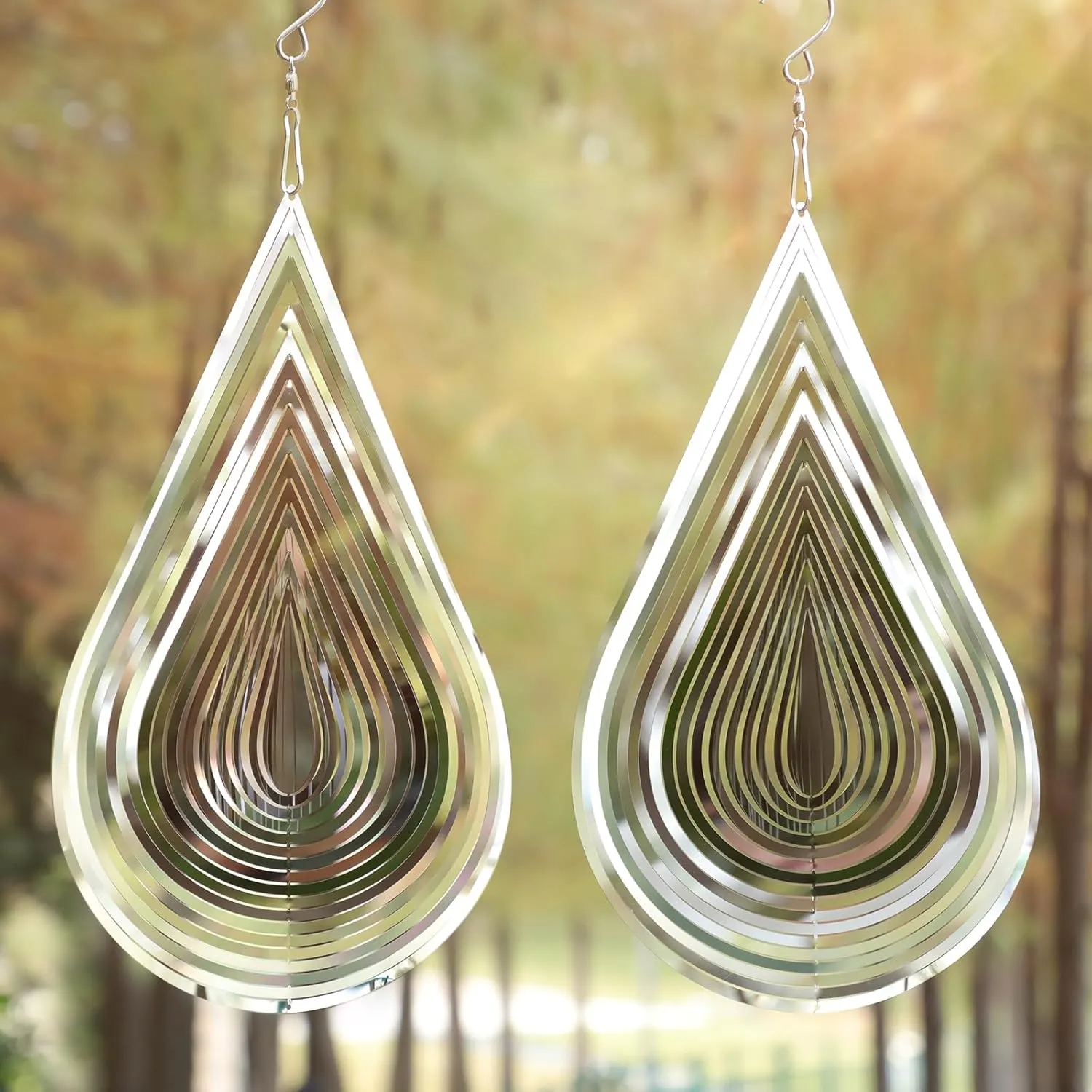 Flowing-Light Effect Courtyard vestige warehouse smelt cardinal sanctuary lead Decorations Made of Stainless Steel House Hanging Decoration 12��x 8�� Spinners with a 360�� Rotating Hook (2 pcs Water Drop-Silver) Wind Spinner 