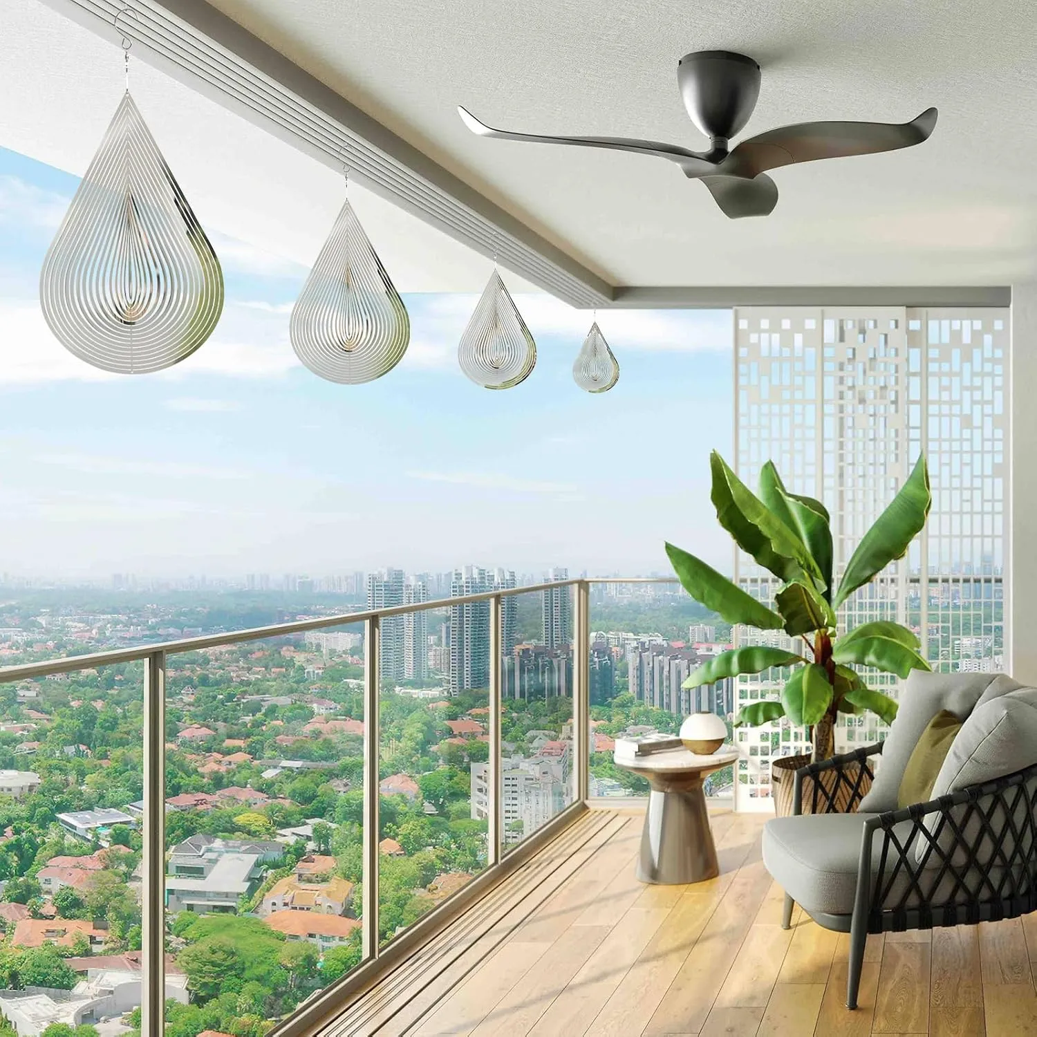 Flowing-Light Effect Courtyard vestige warehouse smelt cardinal sanctuary lead Decorations Made of Stainless Steel House Hanging Decoration 12��x 8�� Spinners with a 360�� Rotating Hook (2 pcs Water Drop-Silver) Wind Spinner 