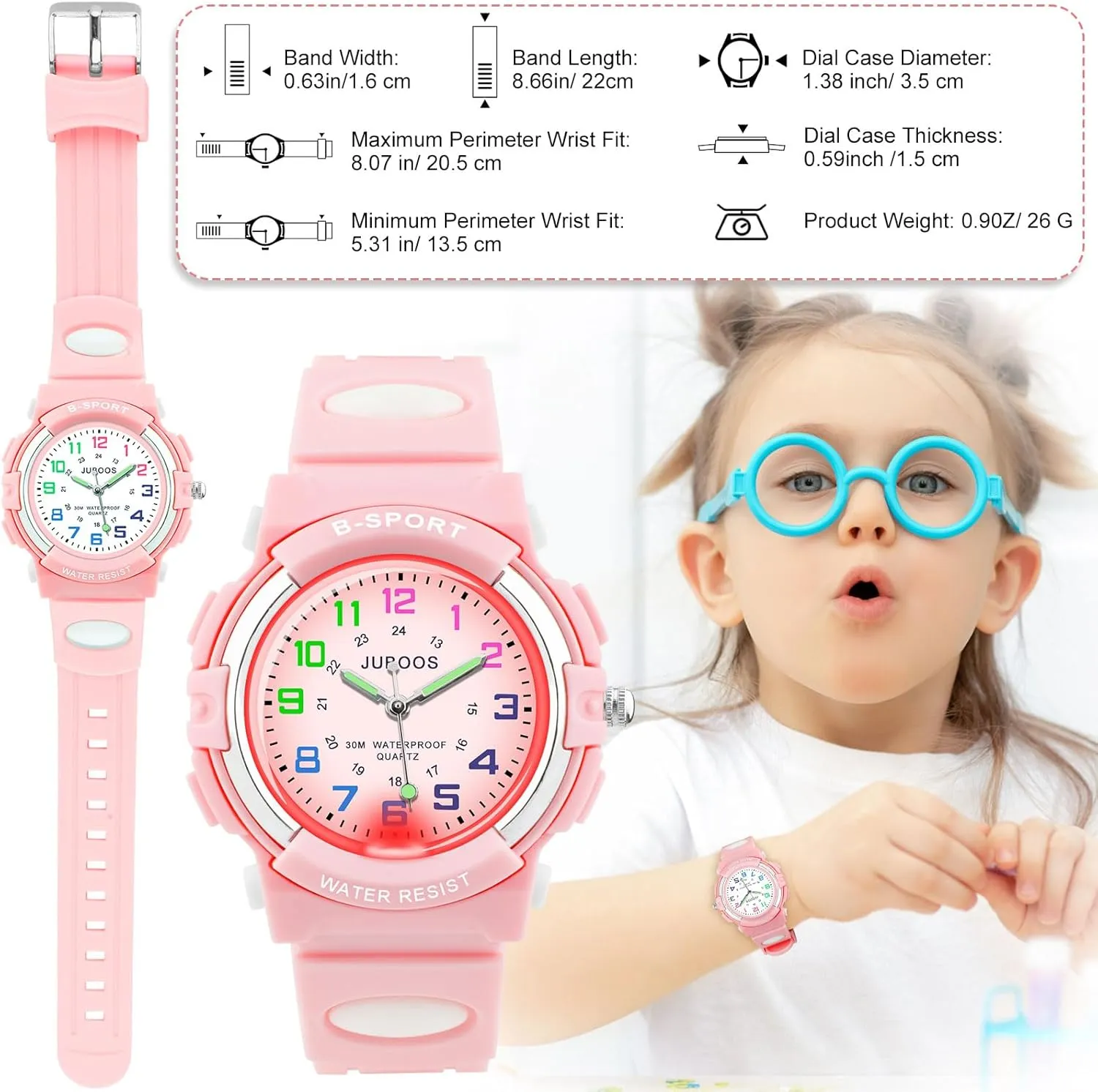 for Ages 5-18 Juboos Kids Watch Analog with 7 Colorful Night Lights Boys Girls Waterproof offshore regiment determination Soft Strap Kids Time Teaching Quartz Wristwatch 