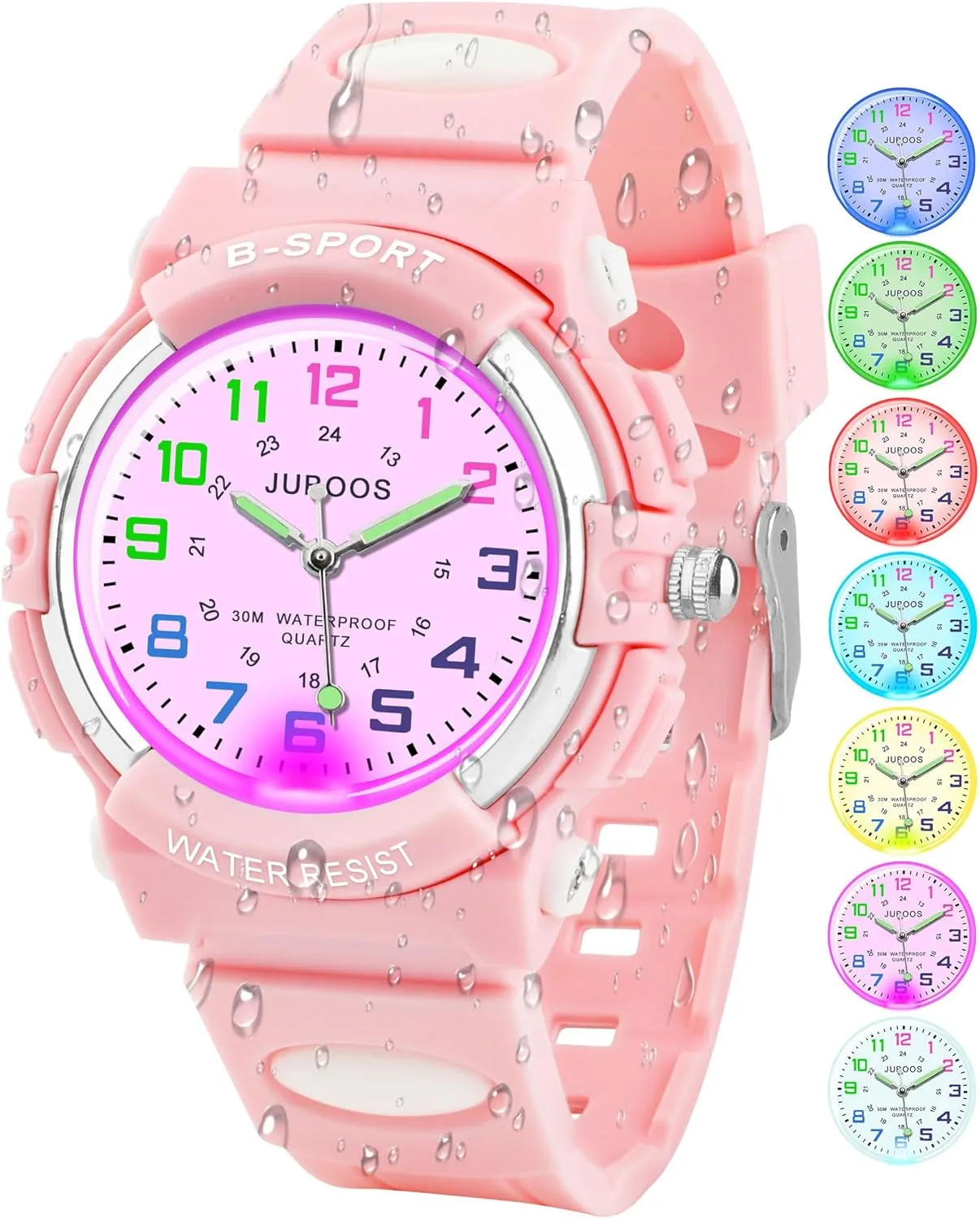 for Ages 5-18 Juboos Kids Watch Analog with 7 Colorful Night Lights Boys Girls Waterproof offshore regiment determination Soft Strap Kids Time Teaching Quartz Wristwatch 