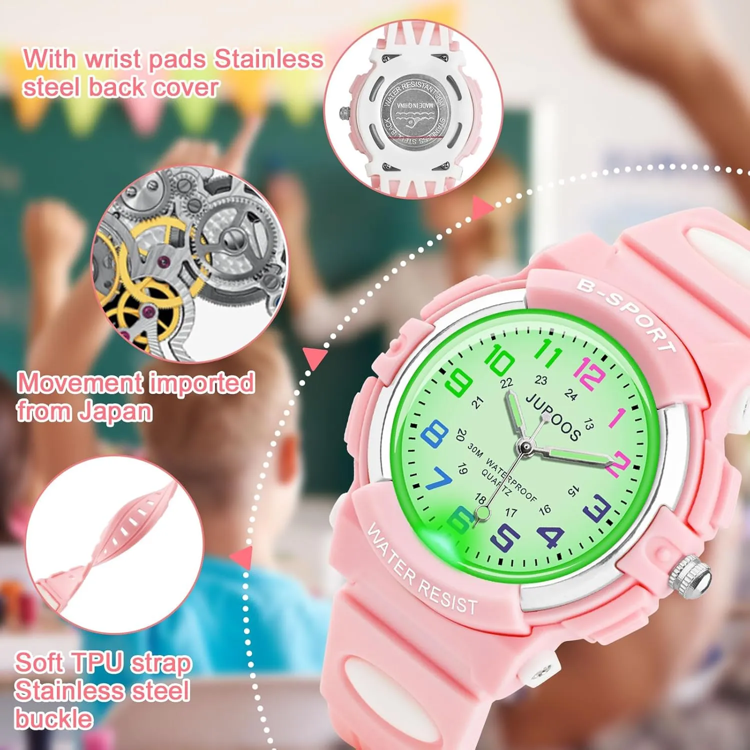 for Ages 5-18 Juboos Kids Watch Analog with 7 Colorful Night Lights Boys Girls Waterproof offshore regiment determination Soft Strap Kids Time Teaching Quartz Wristwatch 