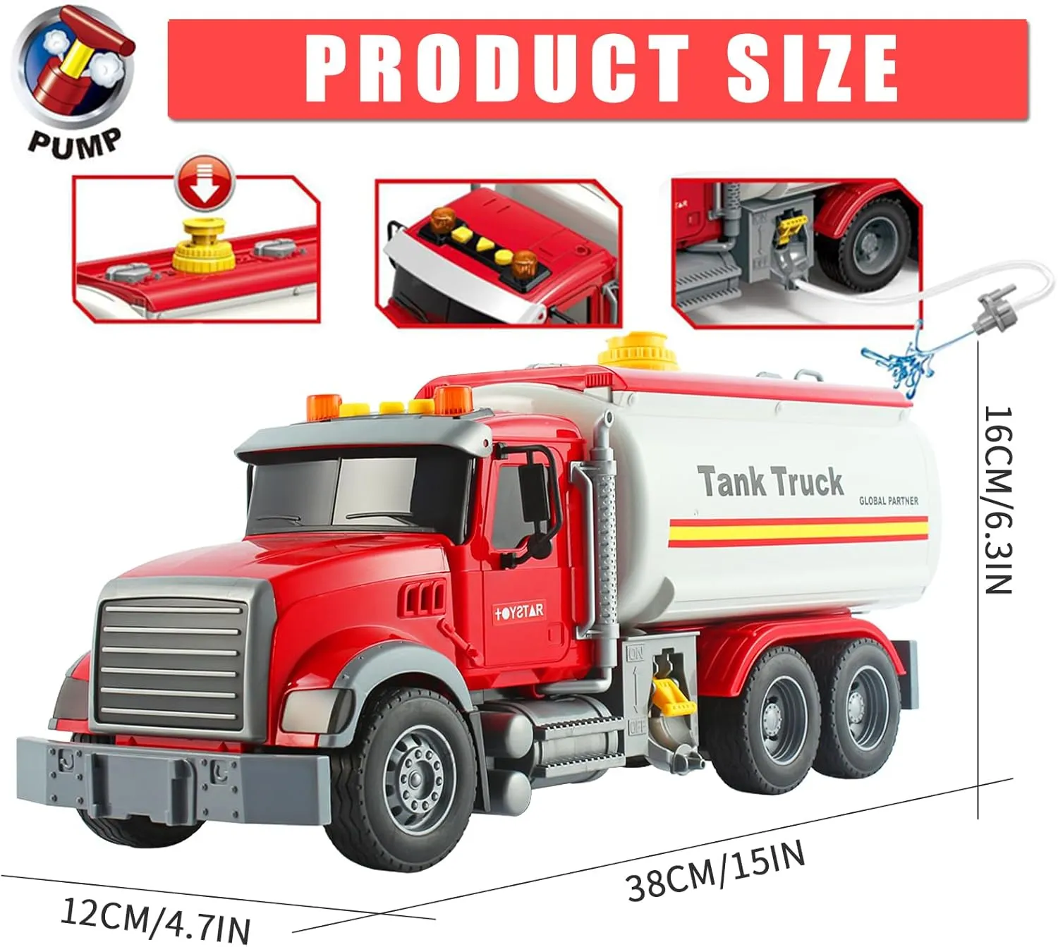 for Boys Age 3 4 5 6 7 15" pinch expose residue Oil Tanker Truck Toy Rescue Fire Fighting Truck Toy for Boy Toy,Store Water, with Water Spray Function Push Car and Sound & Light Gift Toddler Trucks Toys 