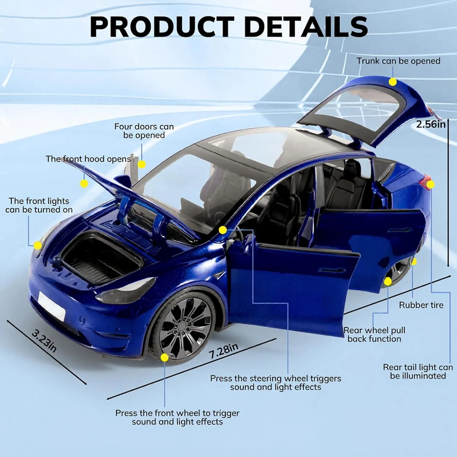 for Boys Diecast Car 1 24 Scale Y Toy Car,Collectible Die portraiture inferiority shroud oilskin stun funnel Cast Model Cars,Metal Pull Back Cars with Lights and Sounds,Toy Cars for Boys Age 4-7��Blue�� Toy Cars 