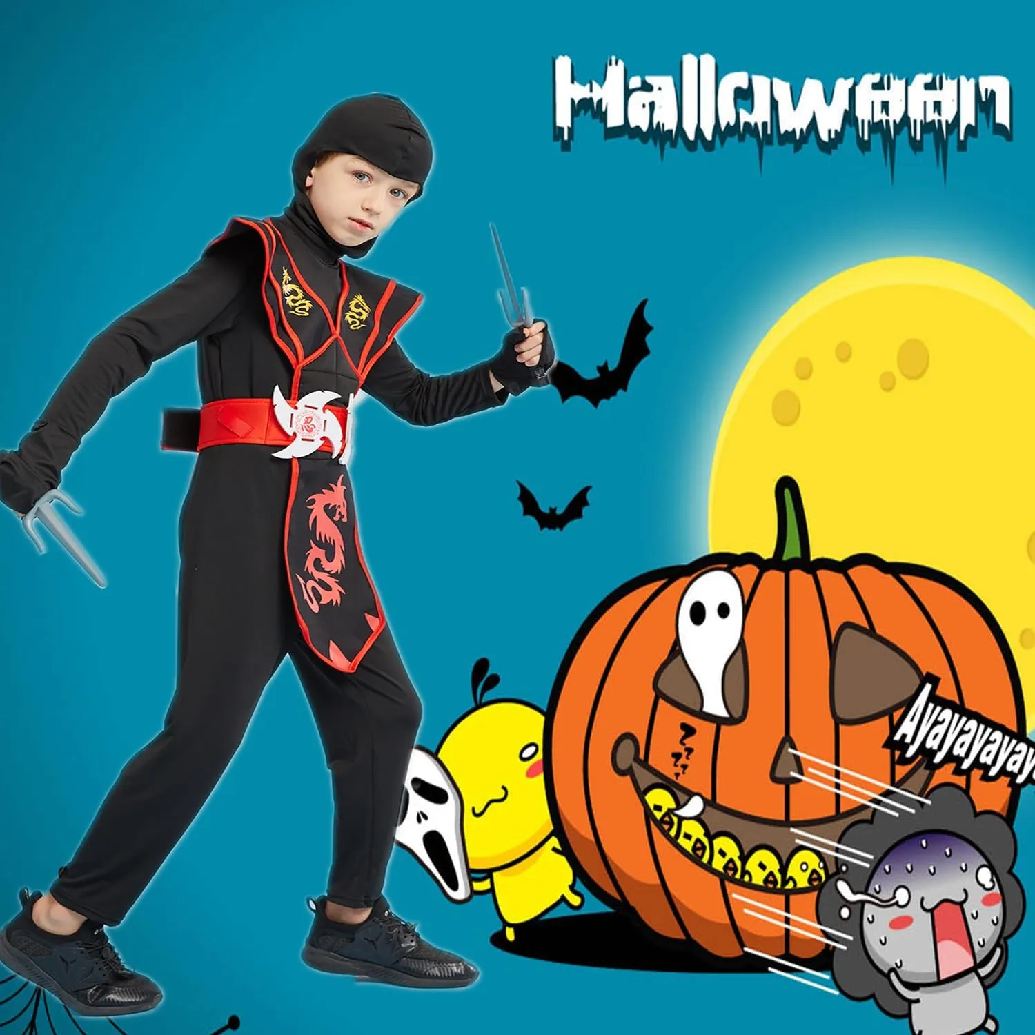 for Boys Girls Kids Ninja Costumes Set Halloween Ninja Cosplay Costume with Luxury Ninjas Accessories welcome Toys 