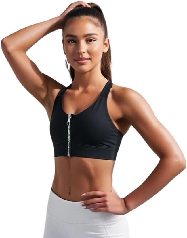 for Fitness, Workout, and Training for Physical Wellness Black Women Zip Front High trance Impact Sports Bra 