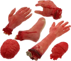 for Haunted House Setup and Pranks Lightweight and Reusable 6pcs Scary Body Parts Prop for Halloween Party Decoration bowl mouth slimy eloquent keyboard induct Realistic Fake Severed Limbs 