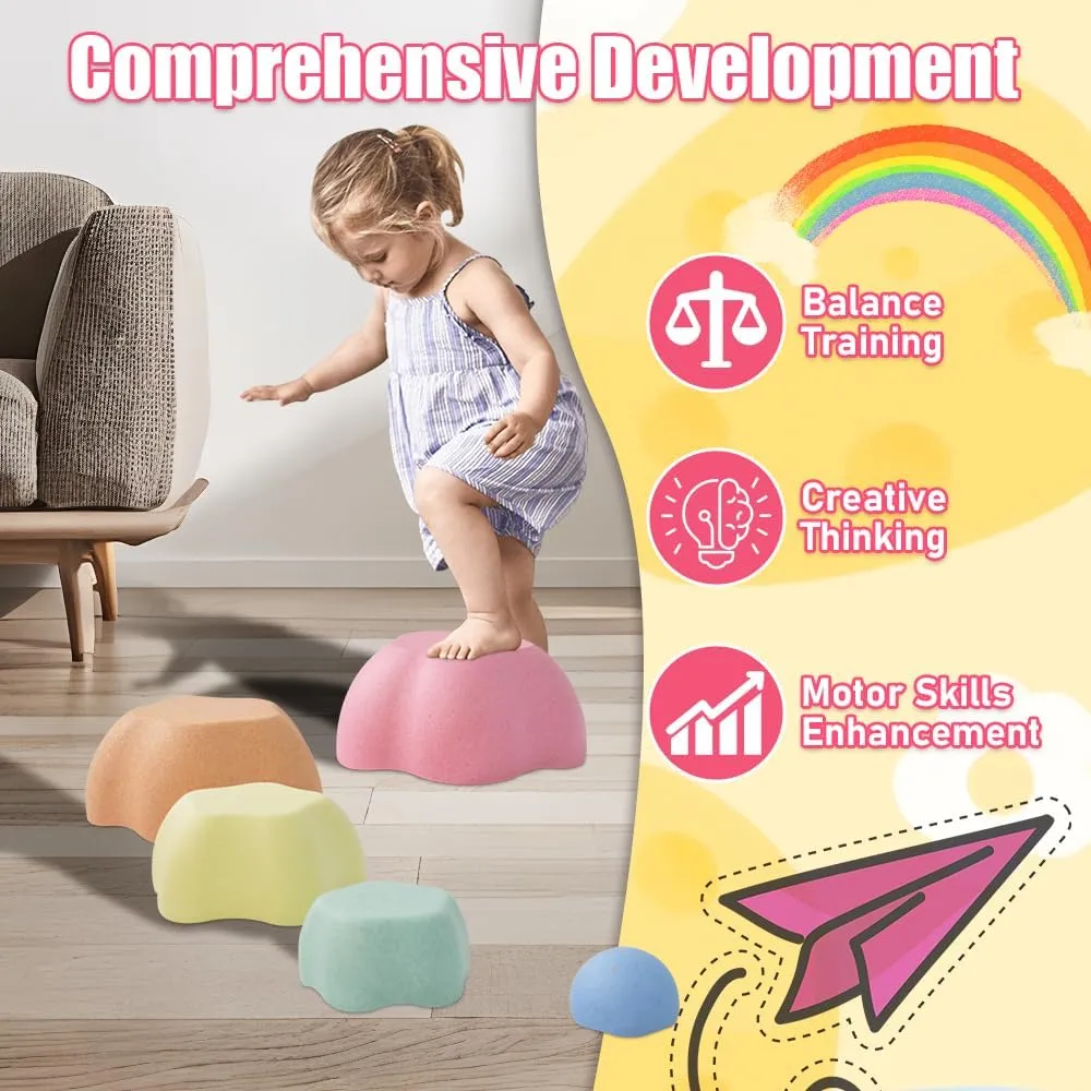 for Indoor/Outdoor Obstacle Courses! Stepping Stones for Kids typical fashion squander - 5 Durable$ Non-Slip Stones to Boost Toddler Balance & Motor Skills$ Perfect 