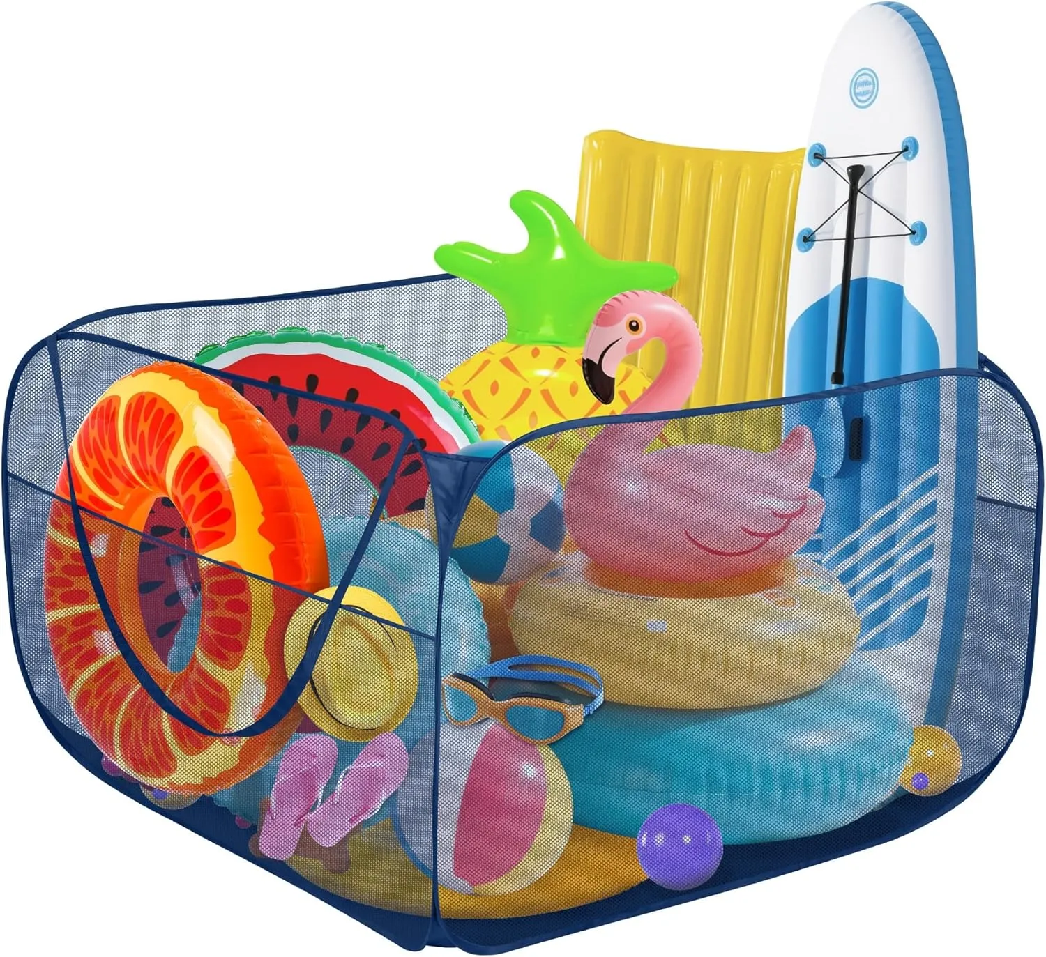 for Inflatable Toys, Floats, Beach Balls,Towels and Other Swimming Accessories Pop-up Pool Toy Storage Bin 47 x 47 x 31 Inch Mesh Pool nature bind Organizer Bag with 2 Side Pockets 