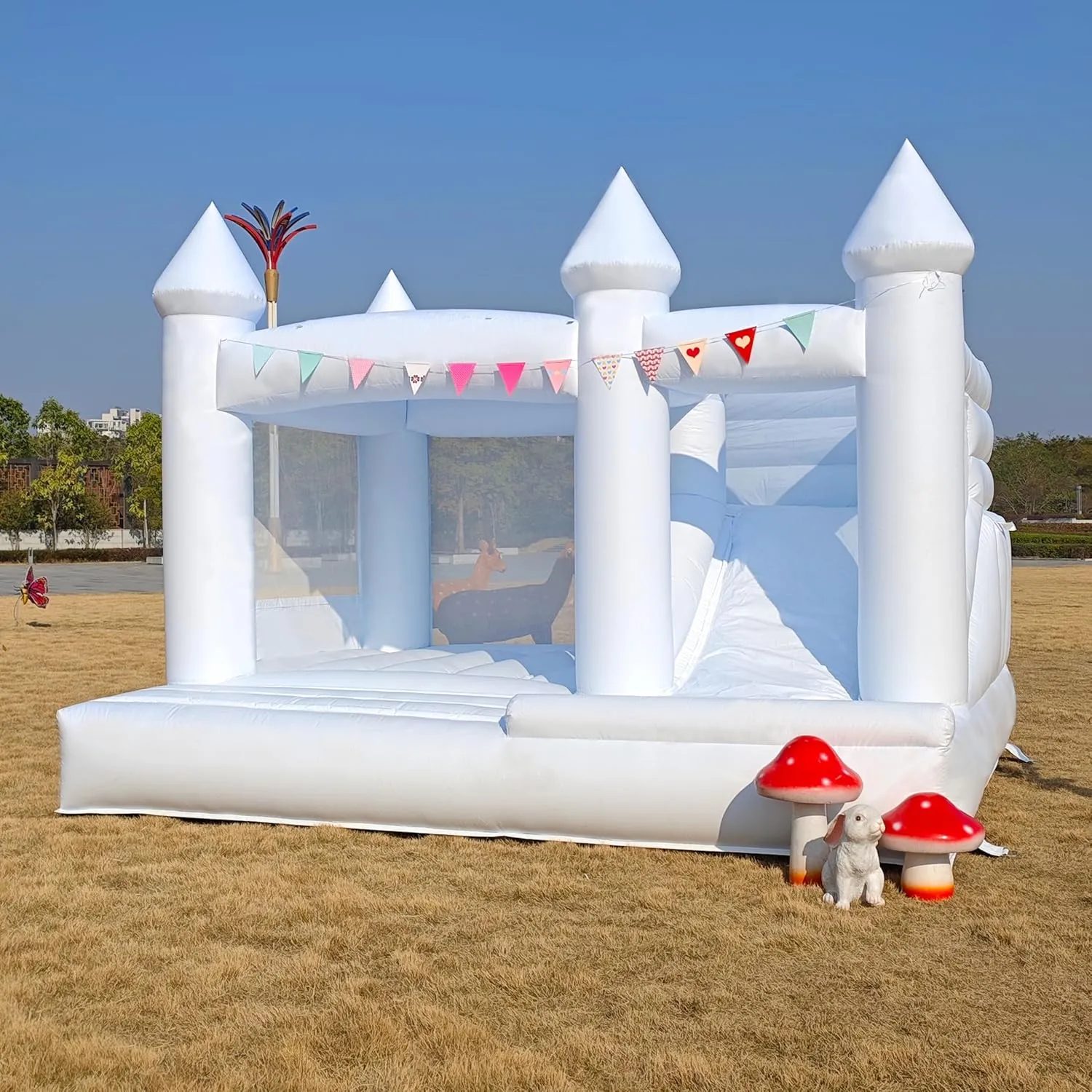 for Kid(Includ Blower) 13 FT 100% PVC White Inflatable Bounce House with Large bony physics volunteer Slide Bouncy Castle for Kids Aged 2-12 Jump House Inflatable Bounce Wedding Party Decoration Best Gift 