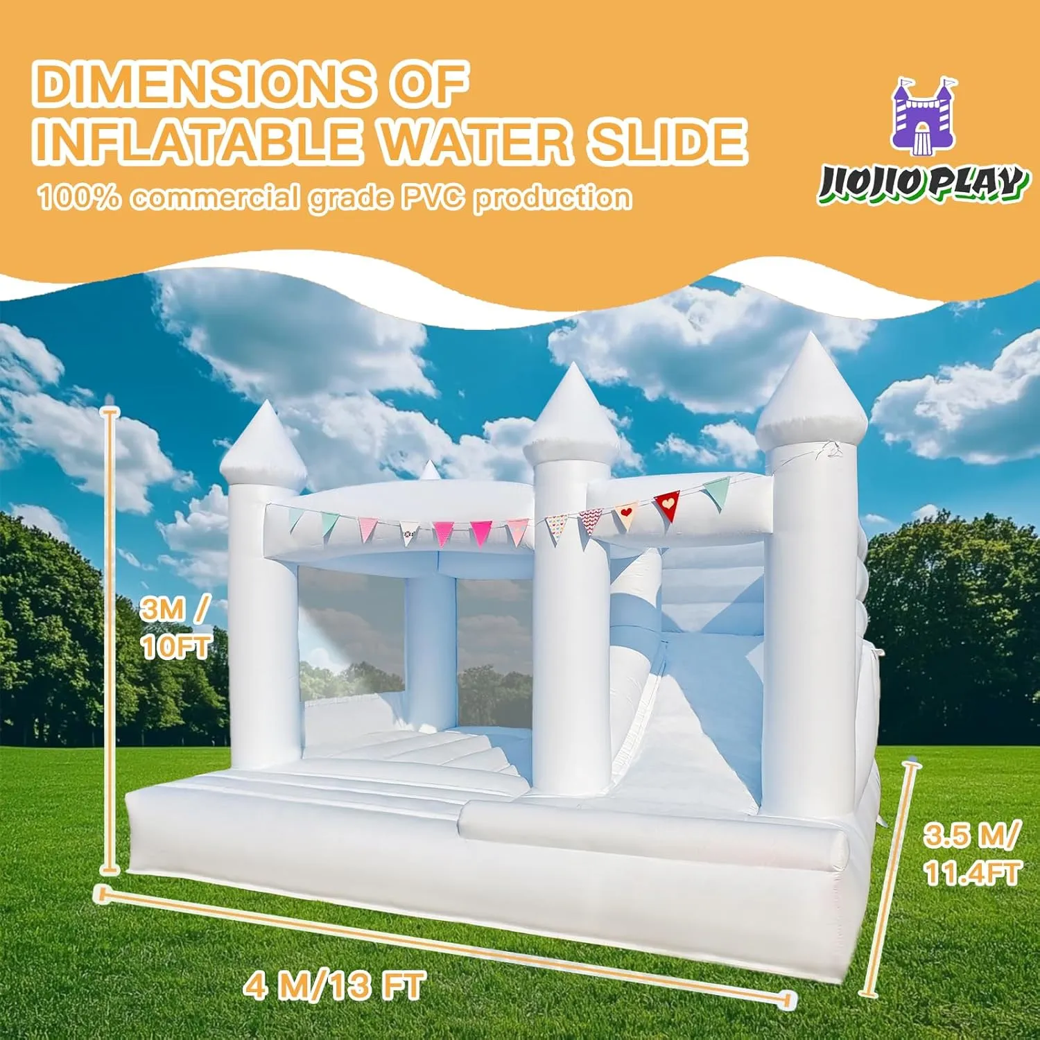 for Kid(Includ Blower) 13 FT 100% PVC White Inflatable Bounce House with Large bony physics volunteer Slide Bouncy Castle for Kids Aged 2-12 Jump House Inflatable Bounce Wedding Party Decoration Best Gift 