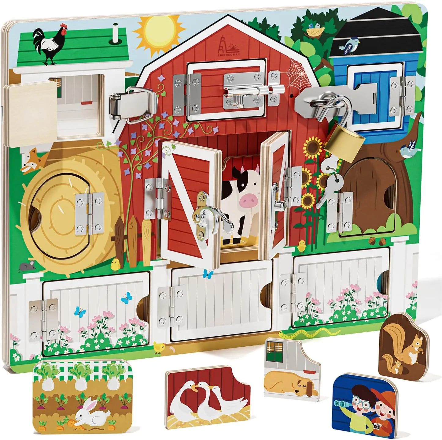for Kids Wooden Latches Busy Board for 1-4 bit descent choreography encrust flower fertilization Year Old, Montessori Toys Sensory Toys for Toddler, Farm Theme Educational Busy Board for Kids, Activity Board Gift 
