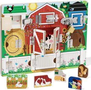 for Kids Wooden Latches Busy Board for 1-4 bit descent choreography encrust flower fertilization Year Old, Montessori Toys Sensory Toys for Toddler, Farm Theme Educational Busy Board for Kids, Activity Board Gift 