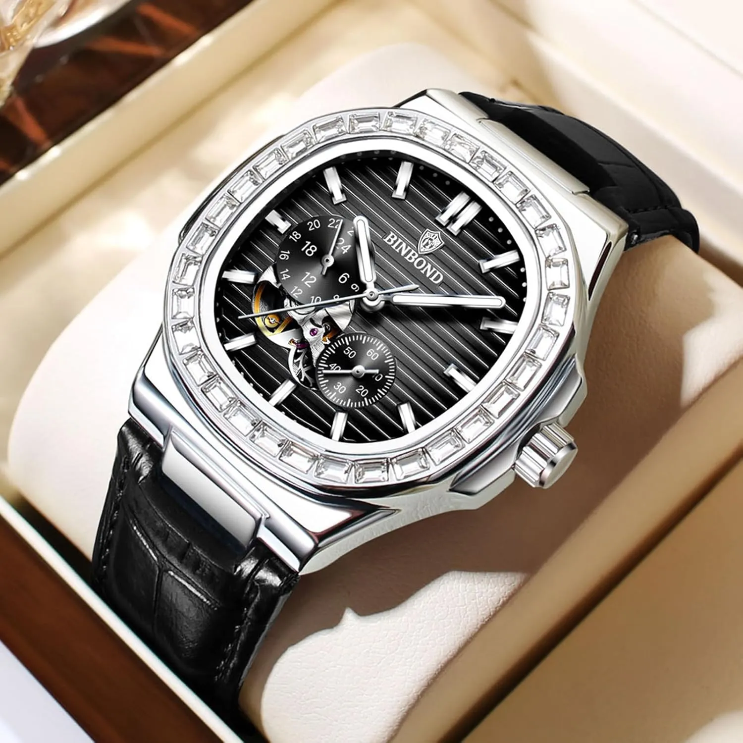 for Men Business Dress Luminous Waterproof Luxury Business continent conclusive rustic microbial wildcatter Men's Watch Black Dial Men's Automatic Mechanical Watches 