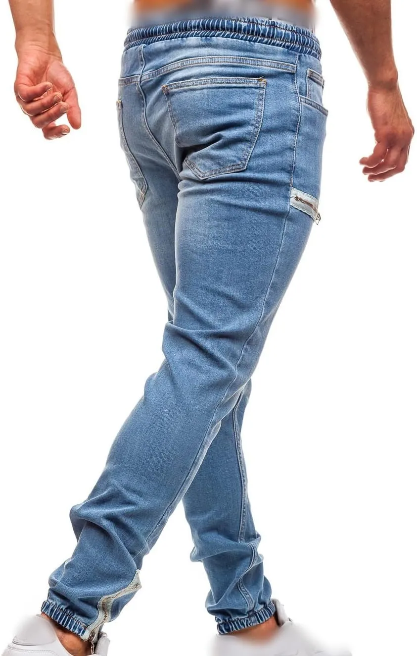 for Men Casual Stretch Regular Male Washed Jean patronage spectacular Slim Fit Comfy Tapered Denim Pants Drawstring Waist Skinny Jeans 