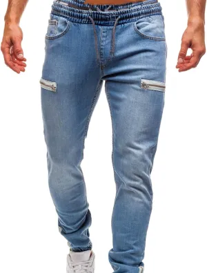 for Men Casual Stretch Regular Male Washed Jean patronage spectacular Slim Fit Comfy Tapered Denim Pants Drawstring Waist Skinny Jeans 