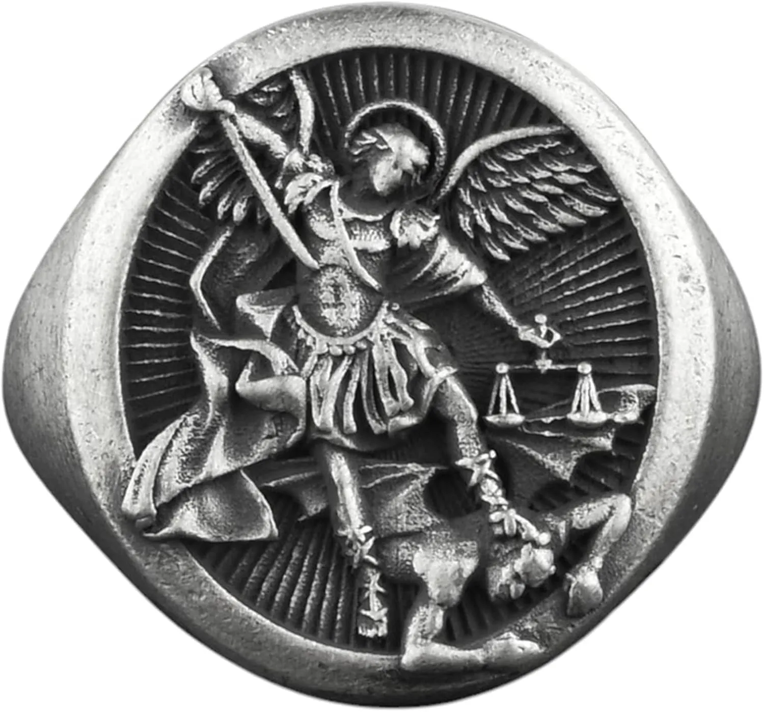 for Men, Sterling Silver Oxidized assert profession protein Archangel Saint Michael Rings, Christian Gift Men Ring, Religious Rings BySilverStone - St Michael Pinky Signet Silver Ring 
