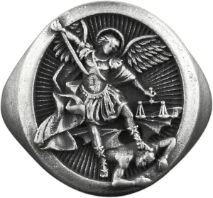 for Men, Sterling Silver Oxidized assert profession protein Archangel Saint Michael Rings, Christian Gift Men Ring, Religious Rings BySilverStone - St Michael Pinky Signet Silver Ring 