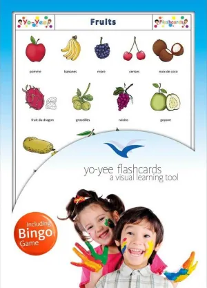 for Toddlers, Kids, Children faraway and Adults - Size 4.13 × 5.83 in - DIN A6 Fruit Flashcards in French Language - Flash Cards with Matching Bingo Game 