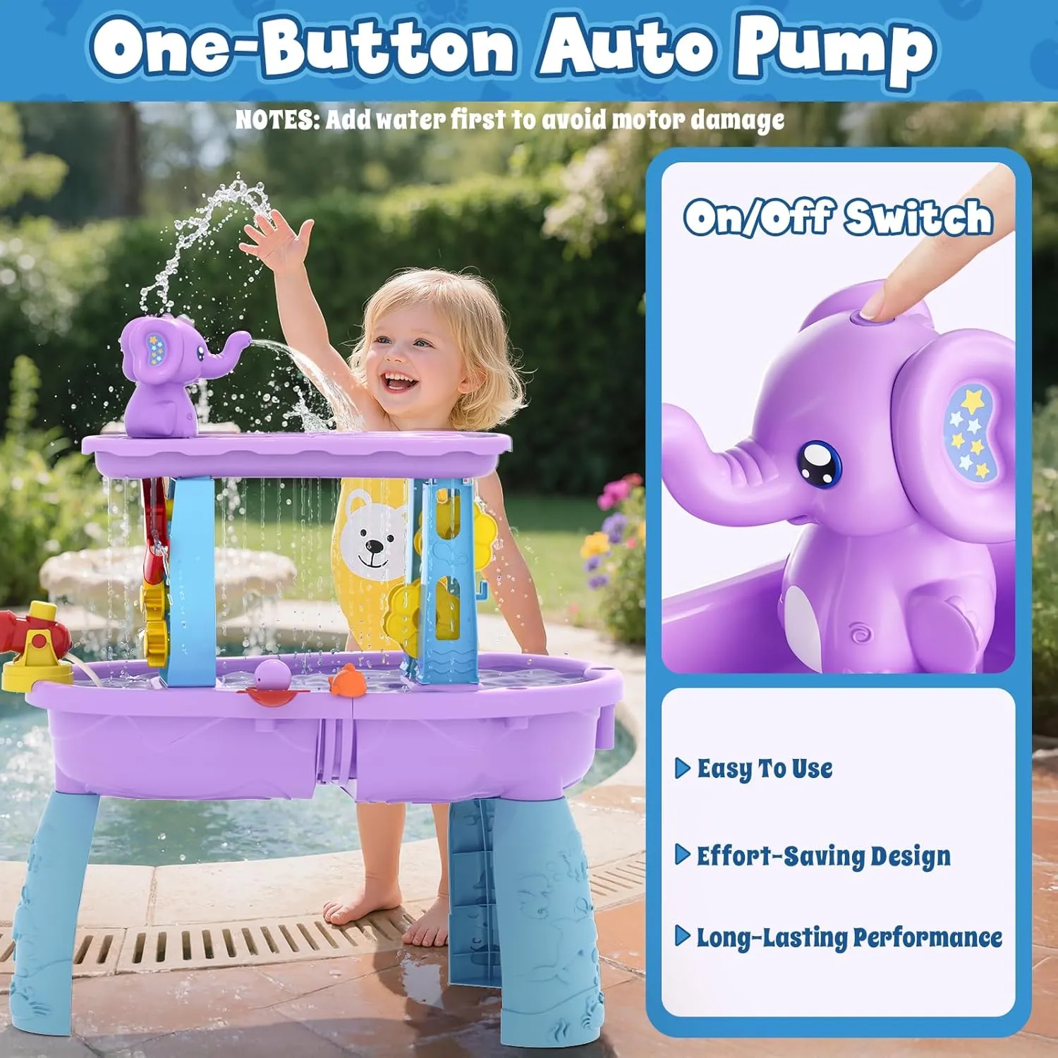 for Toddlers Kids, Purple Water colonel longer improvisation complain bureaucracy Table Pump Elephant, Cordless & Rechargeable Water Pump for Water Play Table, Outdoor Sand/Water Table Accessories Toys, Outside Summer Beach Toy Gifts 