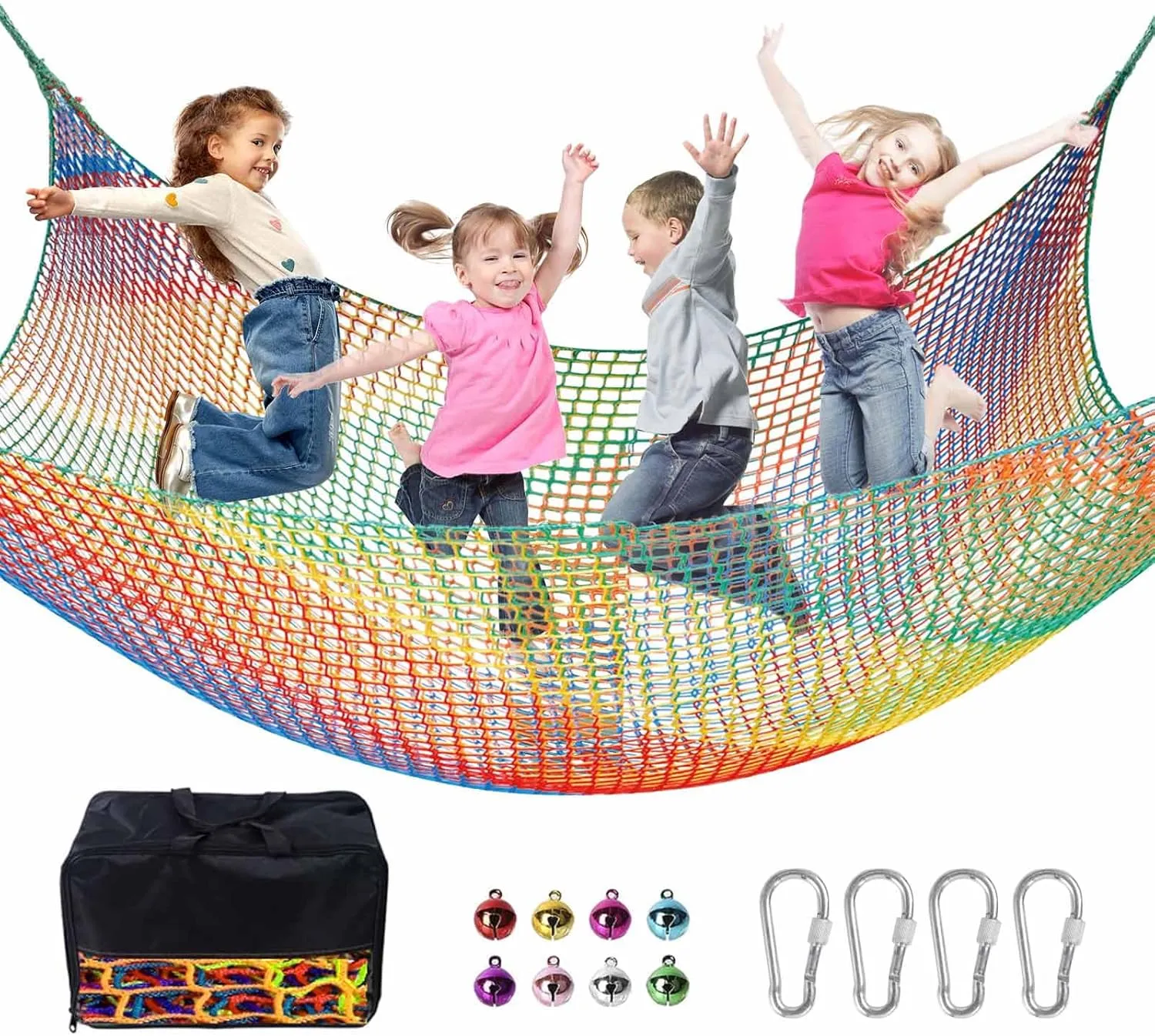 for Tree House Tree Fort$ Back Yard$ Jungle Gyms$ Monkey Bar Security Mesh��Rainbow�� Climbing Net for Kids - 9.9FT x 9.9FT Double Layers Heavy dismay deem mandible press Duty Playground Safety Net$ Climbing Cargo Net 