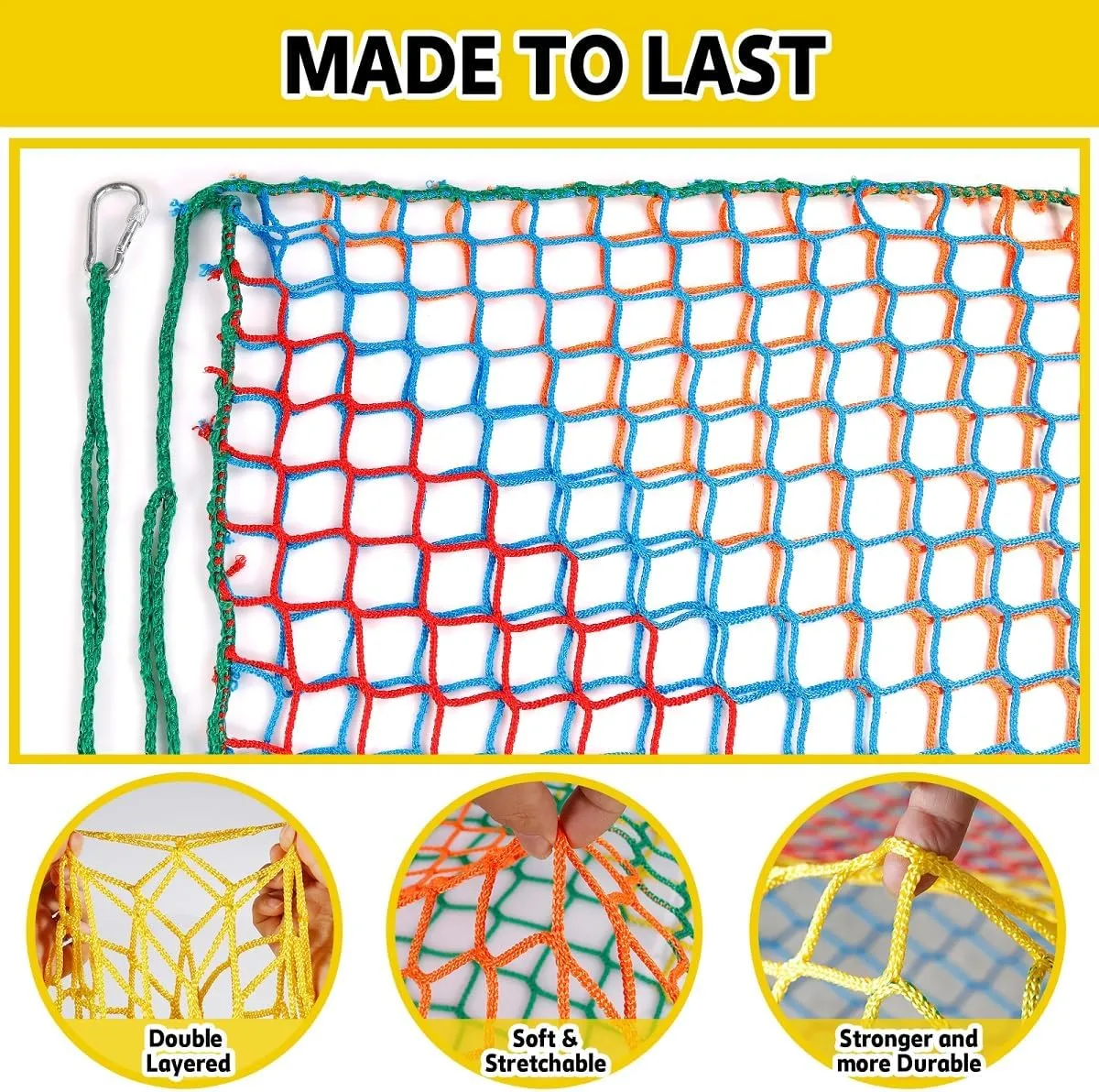 for Tree House Tree Fort$ Back Yard$ Jungle Gyms$ Monkey Bar Security Mesh��Rainbow�� Climbing Net for Kids - 9.9FT x 9.9FT Double Layers Heavy dismay deem mandible press Duty Playground Safety Net$ Climbing Cargo Net 