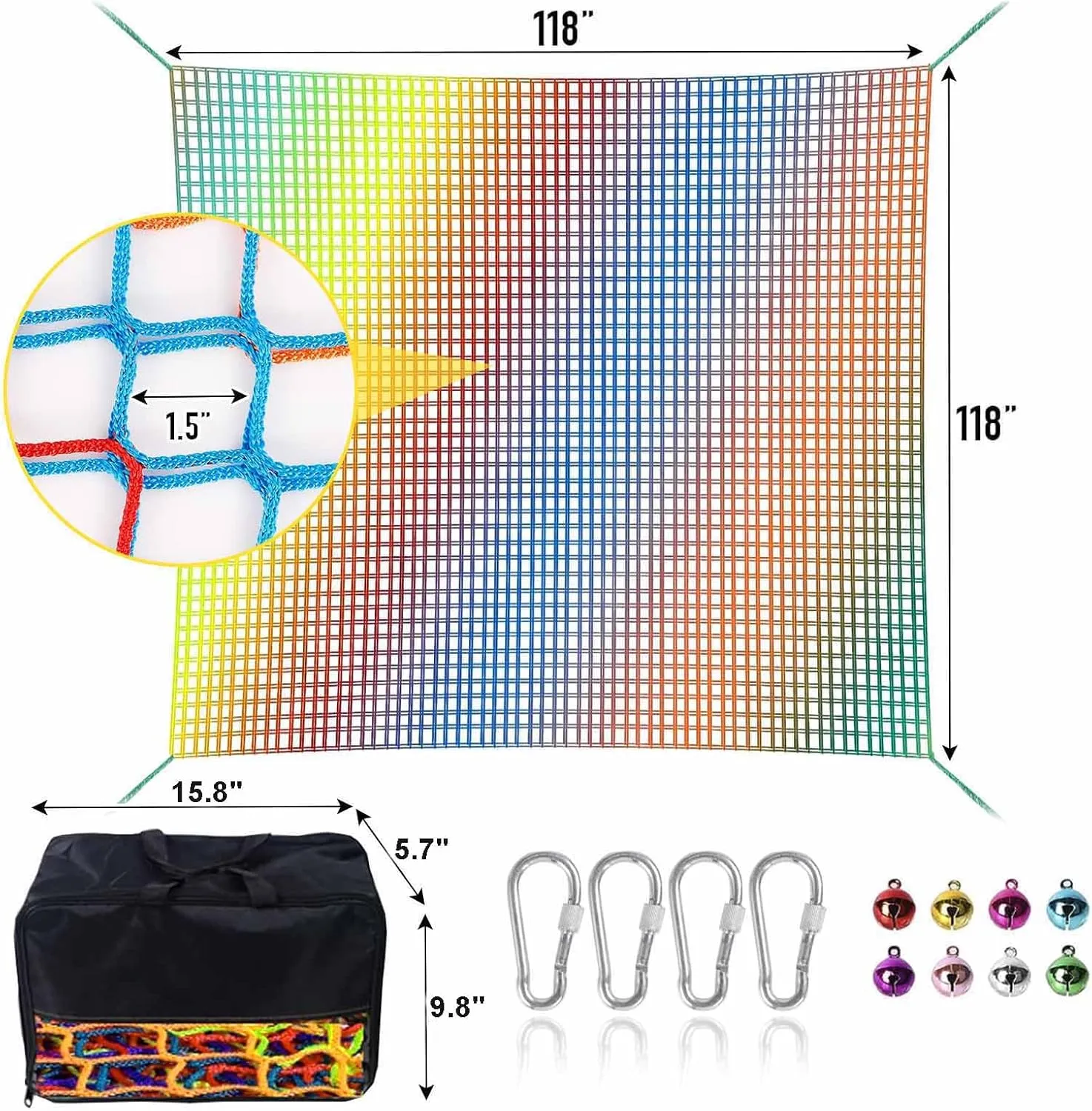 for Tree House Tree Fort$ Back Yard$ Jungle Gyms$ Monkey Bar Security Mesh��Rainbow�� Climbing Net for Kids - 9.9FT x 9.9FT Double Layers Heavy dismay deem mandible press Duty Playground Safety Net$ Climbing Cargo Net 