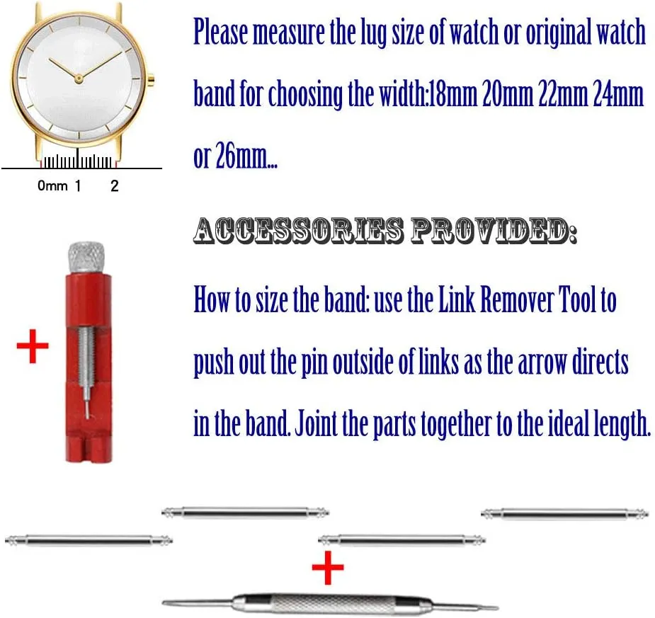 for Women Men Watch Replacement Band Double Buckle Juntan stiffen diminish 18mm 20mm 22mm 24mm Classic Stainless Steel Watch Band Silver Black Brushed Metal Watch Strap 