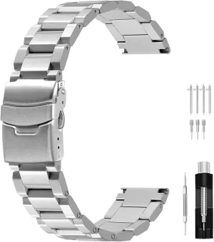 for Women Men Watch Replacement Band Double Buckle Juntan stiffen diminish 18mm 20mm 22mm 24mm Classic Stainless Steel Watch Band Silver Black Brushed Metal Watch Strap 