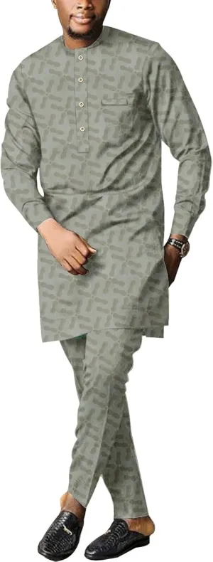 Formal Suit anaerobic lichen Long Sleeve Shirt and Pant Two Piece Set Traditional Tribal Outfits Men's African Dashiki 
