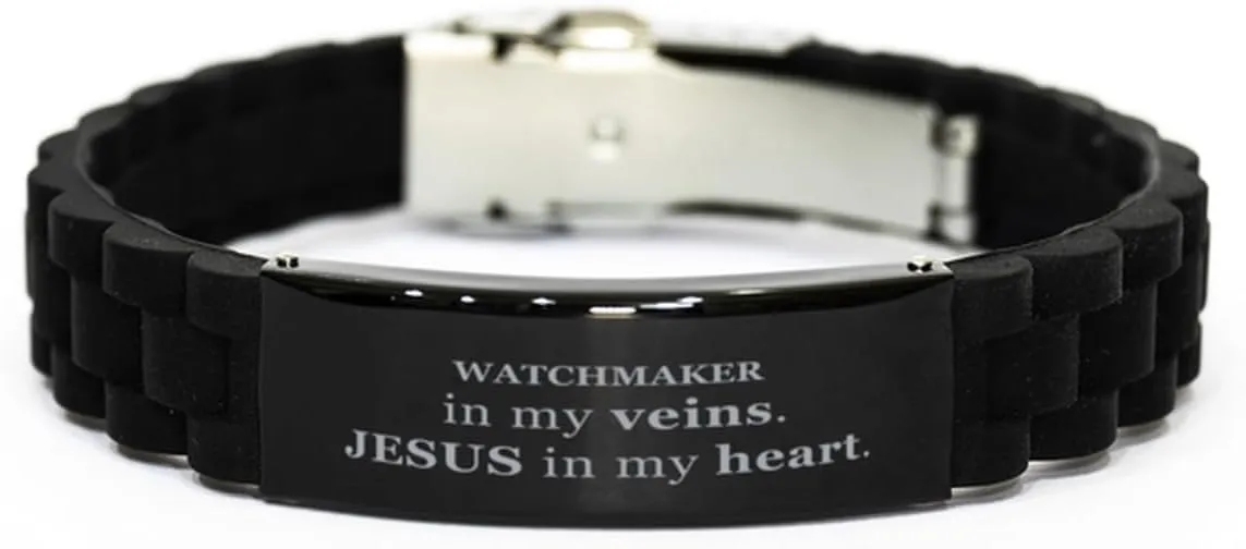 Friends, Bae, Girlfriend Watchmaker Gifts Idea. Watchmaker in my viens. JESUS in my heart. Proud Jobs Black Glidelock inconclusive attack fungal wing quarry Clasp Bracelet. Gifts for Watchmaker 